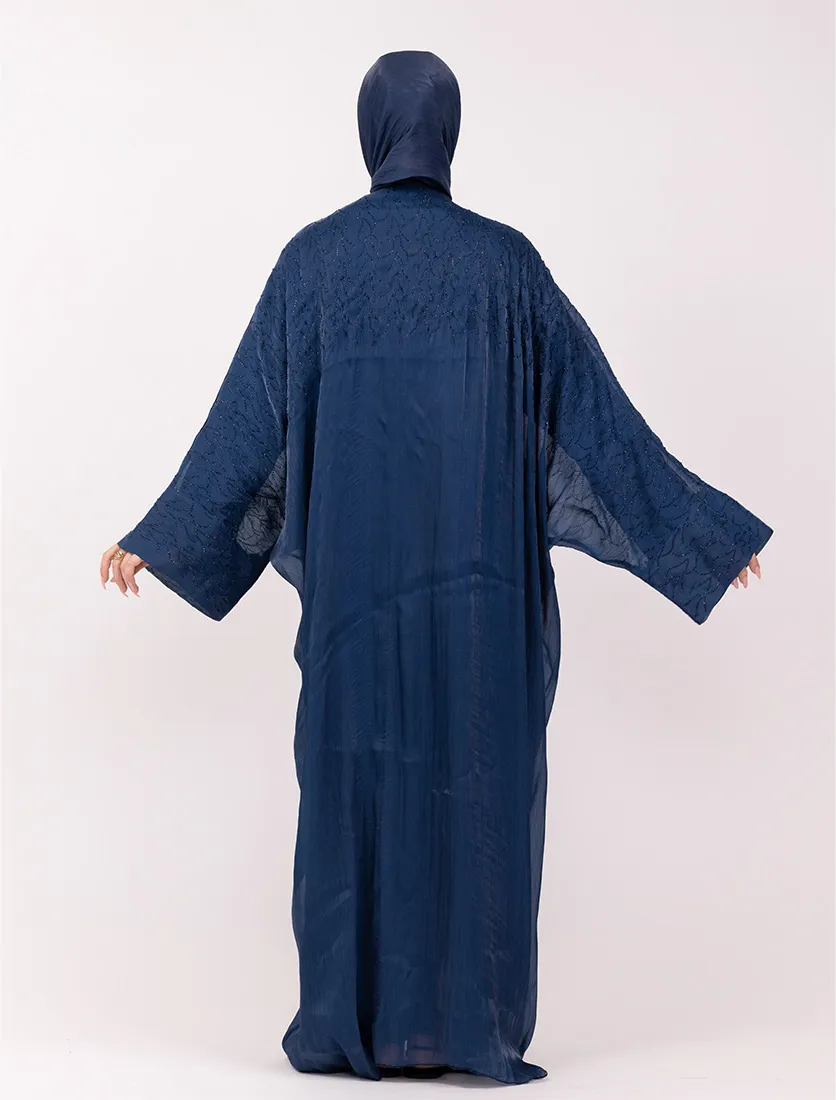 Navy Embellished Sheer Abaya Set